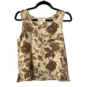 Casual Corner Annex Petite Silk Tank Top Animal Print Floral Women Size M Petite